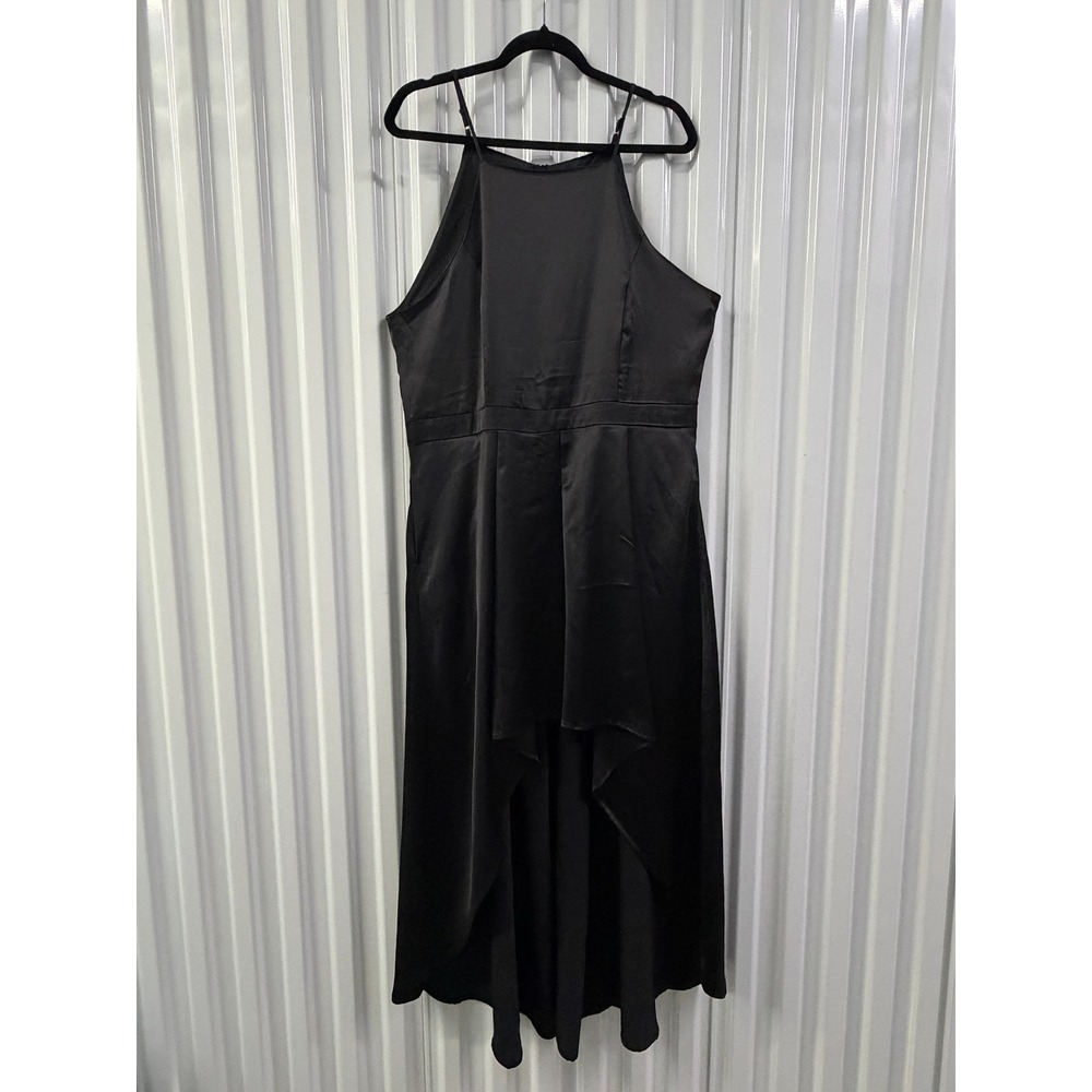 PRETTYGARDEN High Low Dress Women XL Black Good Satin Halter Neck Gown